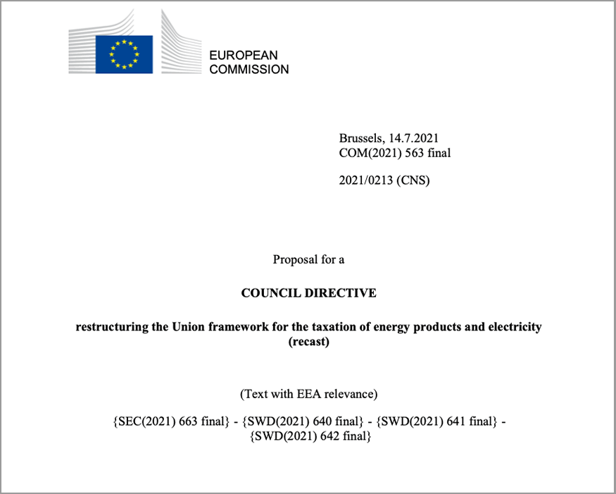 Proposal for a Council Directive: Restructuring the Union framework for the taxation of energy products and electricity