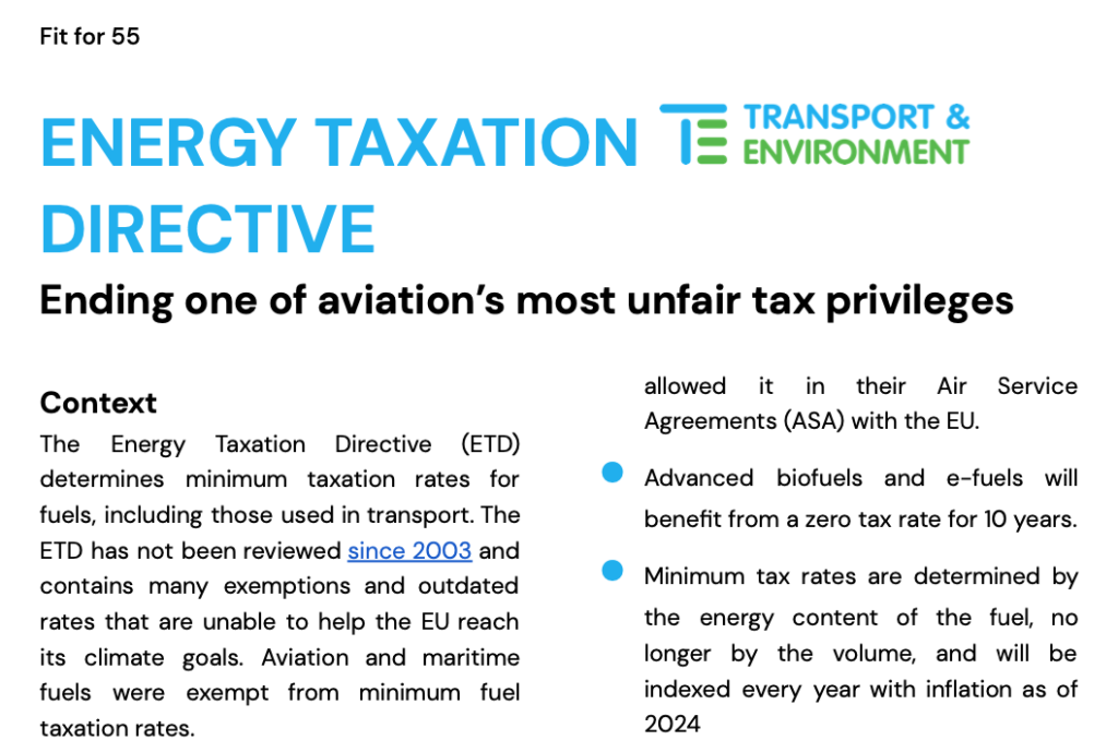 Fit for 55: Energy Taxation Directive, Ending one of aviation's most unfair tax privileges