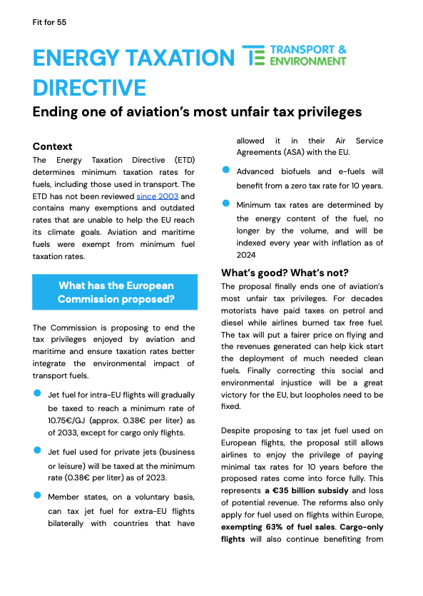 Fit for 55: Energy Taxation Directive, Ending one of aviation's most unfair tax privileges